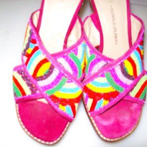 Donald J.  Pliner  slip n colorful beaded heels  sz 6   beautiful colors